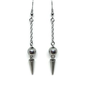 Pendulum Earrings, Chain with Spike Earrings, Stainless Steel Chainmaille Jewelry, Gothic Style