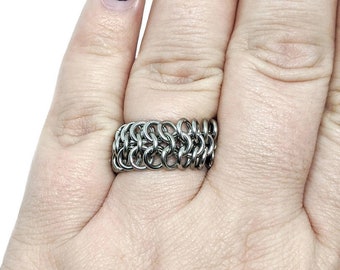 Mesh Finger Ring, Chainmaille Ring, Stainless Steel Ring