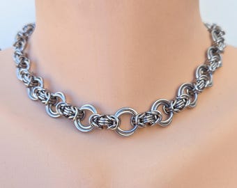Chivalry Choker, Byzantine and Mobius Gothic Chainmaille Necklace, Stainless Steel or Titanium Knights Chain, Castle Core Fantasy Jewelry