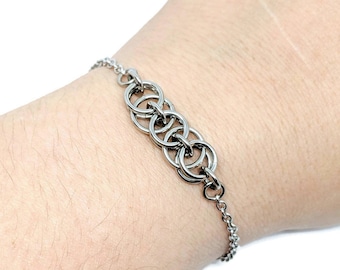 Helm Weave Chainmaille Focal Bracelet, Chainmaille Anklet, Minimalist Bracelet, Stainless Steel Chain Anklet