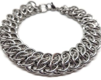 GSG Bracelet, Stainless Steel or Titanium, Chainmaille Jewelry, Wide Silver Chain Anklet, Bracelet for Men, Celtic Jewelry