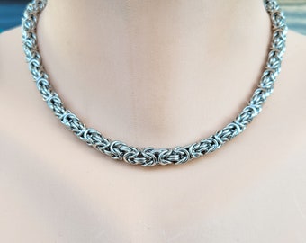 Byzantine Necklace, Chainmaille Jewelry, Gothic Choker, Celtic Chain, Stainless Steel or Titanium, For Men or Women