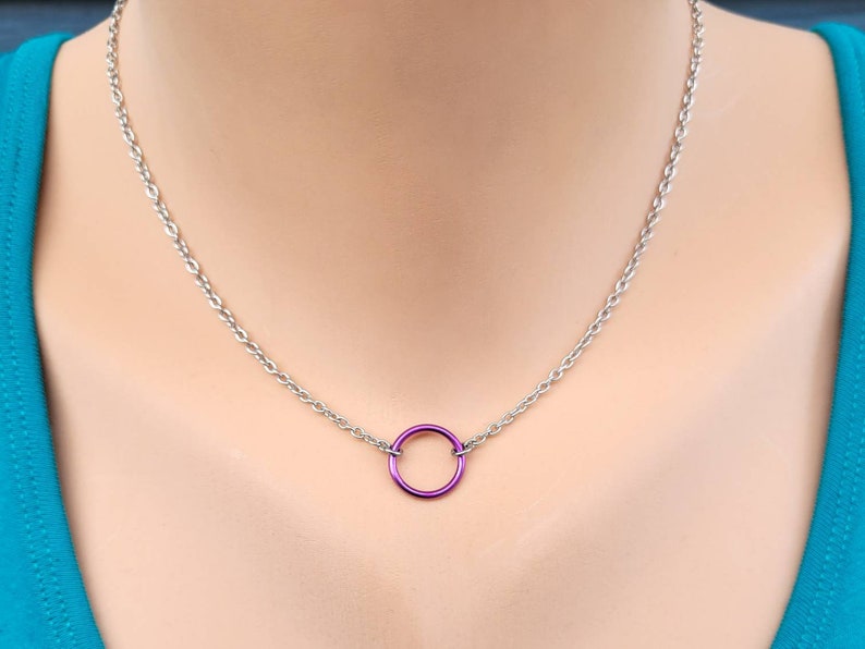 Simple Silver Eternity Ring Choker, Minimalist Necklace, Gift for Her, Stainless Steel or Titanium Chain Choker image 2