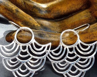 Silber Wellen Ohrringe Ozeanwelle Nautische Ohrringe Fächerform,Geometrische Meer Schmuck,Japanische Welle Ohrring,Die Meer Ohrringe Sterling Silber 925