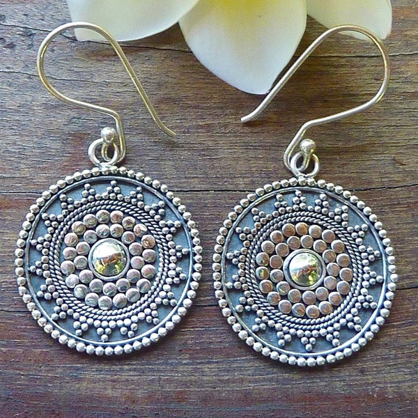 Round Silver Earrings, Pattern Earrings, Sterling Silver Earrings, Granulation Earrings, Traditional Earrings, Silver Ethnic Earrings