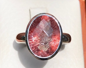 Rare Quartz Ring,Super 7 Quartz Faceted Ring,Lepidocrocite,Unique Gemstone Sterling Silver Jewelry,Top Quality Included Quartz,Rare Stone