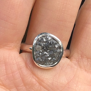 Natural Rough Diamond Ring,Raw Diamond Crystal,Genuine Diamond Sterling Silver Ring,Metallic Diamond Slice,Alternative Diamond,April Stone