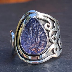 Tanzanite Large Teardrop Ring,Rare Gemstone Carving,High Grade Quality Ring,One Of A Kind,Violet Purple Gemstone Artisan Ring,Natural Stone image 1