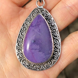 Large Sugilite Pendant Sterling Silver,Violet Purple Sugilite Gemstone,Spiral Design Teardrop Pendant,Natural Sugilite Stone,Rare Gemstone image 4