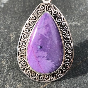 Large Sugilite Pendant Sterling Silver,Violet Purple Sugilite Gemstone,Spiral Design Teardrop Pendant,Natural Sugilite Stone,Rare Gemstone image 7