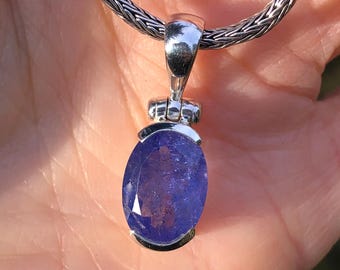 Tanzanite Sterling Silver Pendant,Small Faceted Tanzanite Oval Pendant,Vibrant Purple Natural Tanzanite,Facet Cut Purple Stone Pendant