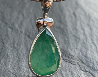 Emerald Teardrop Pendant,Faceted Emerald Pendant in Sterling Silver,Genuine Natural Emerald Gemstone,Vibrant Green Emerald Jewelry