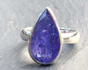 Tanzanite Ring Sterling Silver,Genuine Tanzanite Faceted Gemstone Ring,Quality Grade Stone,Natural Tanzanite Jewelry 925,Size 7 3/4 Ring