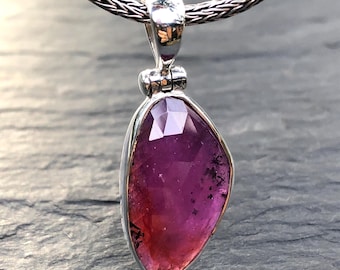 Natural Ruby Pendant,Genuine Ruby Faceted Pendant,Quality Ruby Rose Cut Gemstone in Sterling Silver 925,Big Pink Red Ruby,Earth Mined Ruby