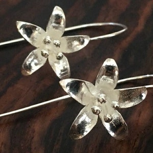 Long Silver Flower Earrings, Sterling Flower Earrings, Long Flower Earrings, Dangle Silver Flower, Flower Design Earring, 925 Flower
