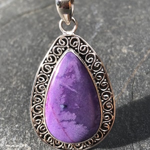 Large Sugilite Pendant Sterling Silver,Violet Purple Sugilite Gemstone,Spiral Design Teardrop Pendant,Natural Sugilite Stone,Rare Gemstone image 9