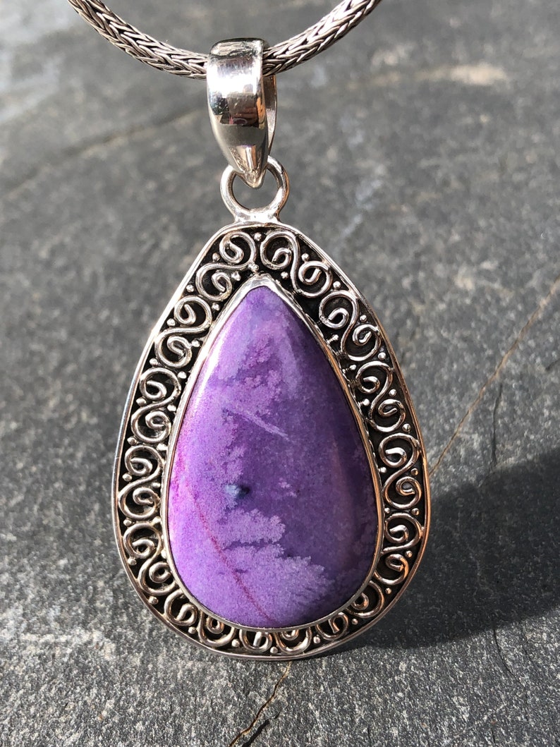 Large Sugilite Pendant Sterling Silver,Violet Purple Sugilite Gemstone,Spiral Design Teardrop Pendant,Natural Sugilite Stone,Rare Gemstone image 9