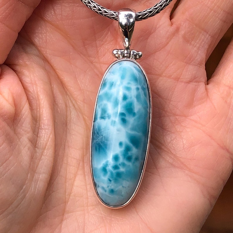 Larimar Pendant,large Blue Larimar in Sterling Silver,rare Ocean Blue ...