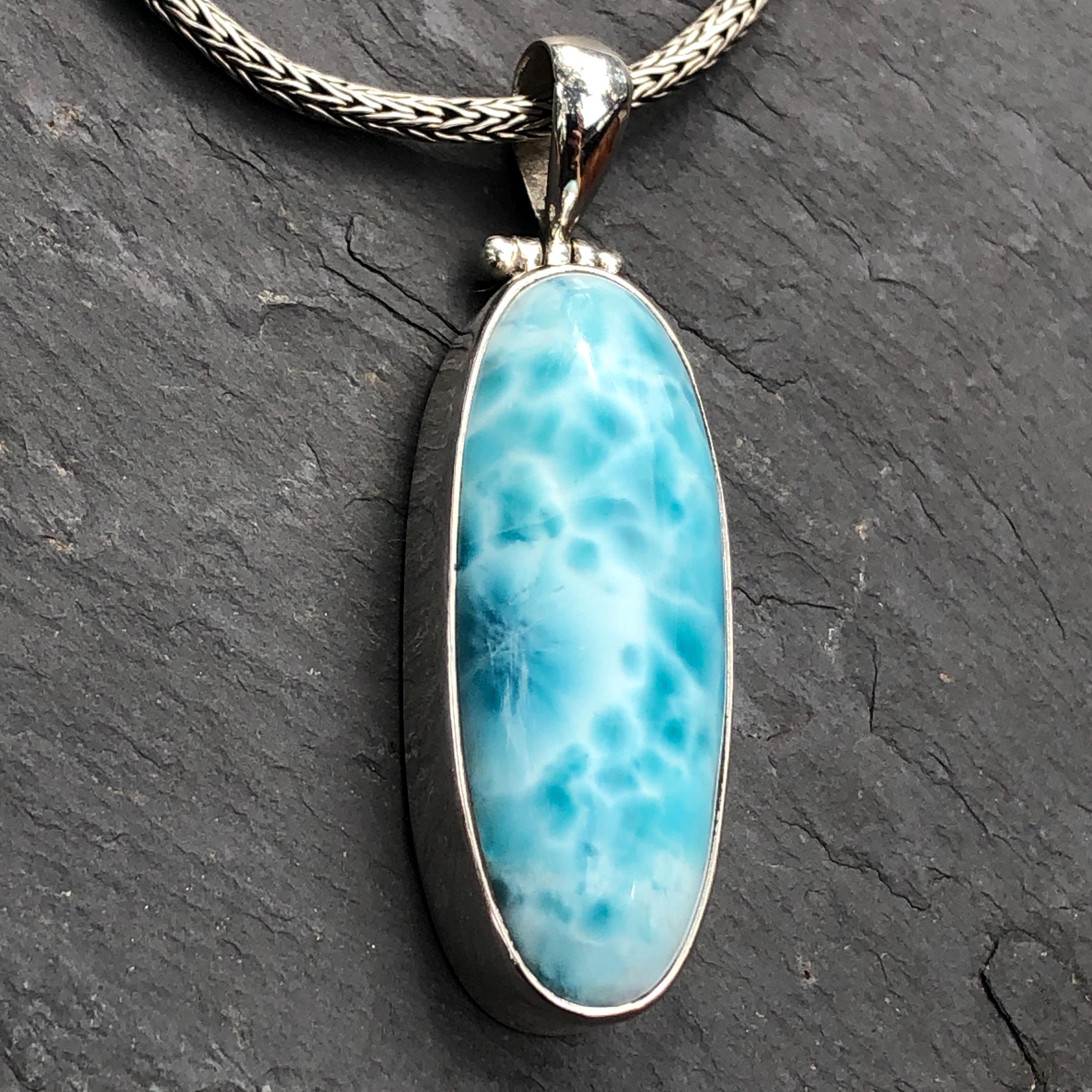 Larimar Pendant,large Blue Larimar in Sterling Silver,rare Ocean Blue ...