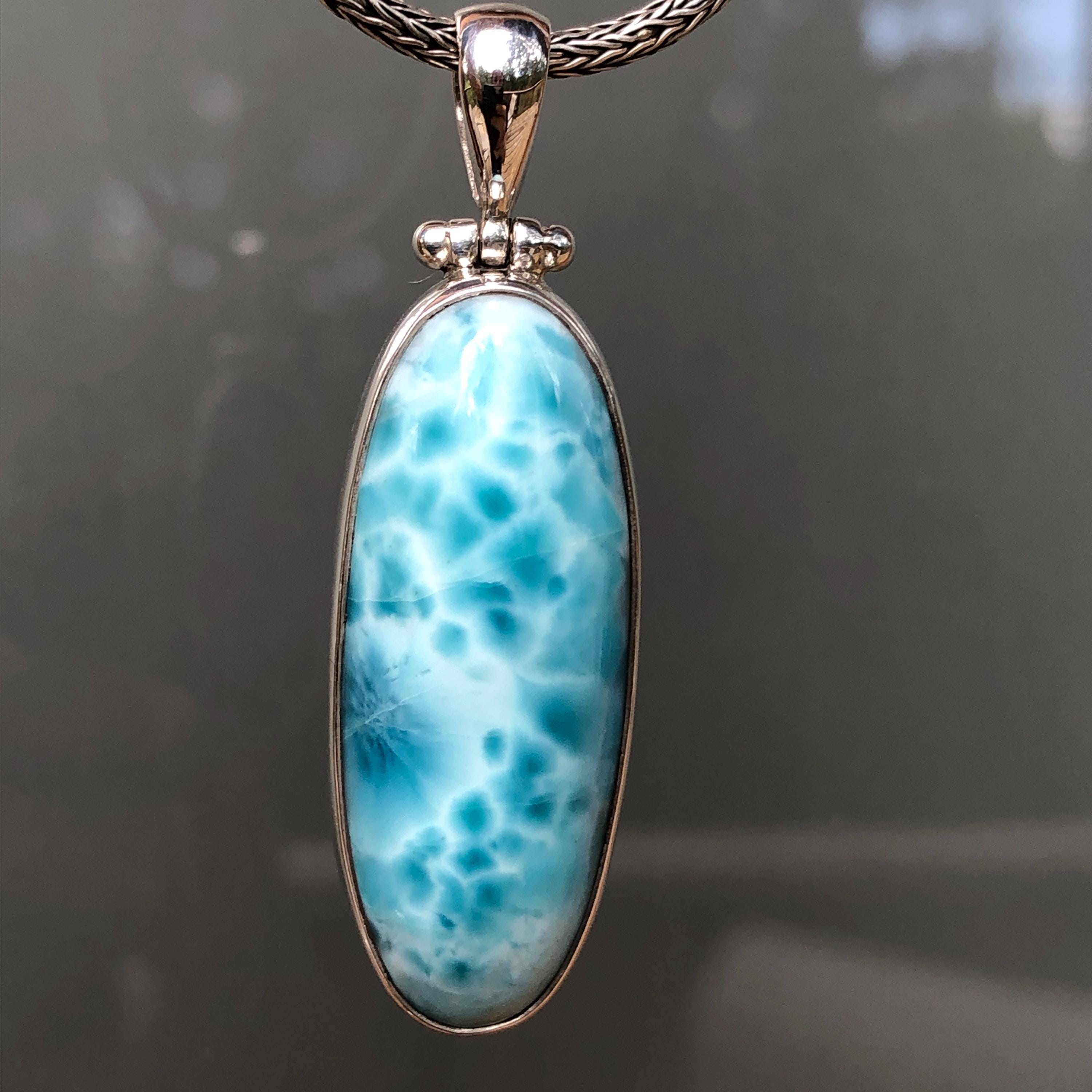 Larimar Pendant,large Blue Larimar in Sterling Silver,rare Ocean Blue ...
