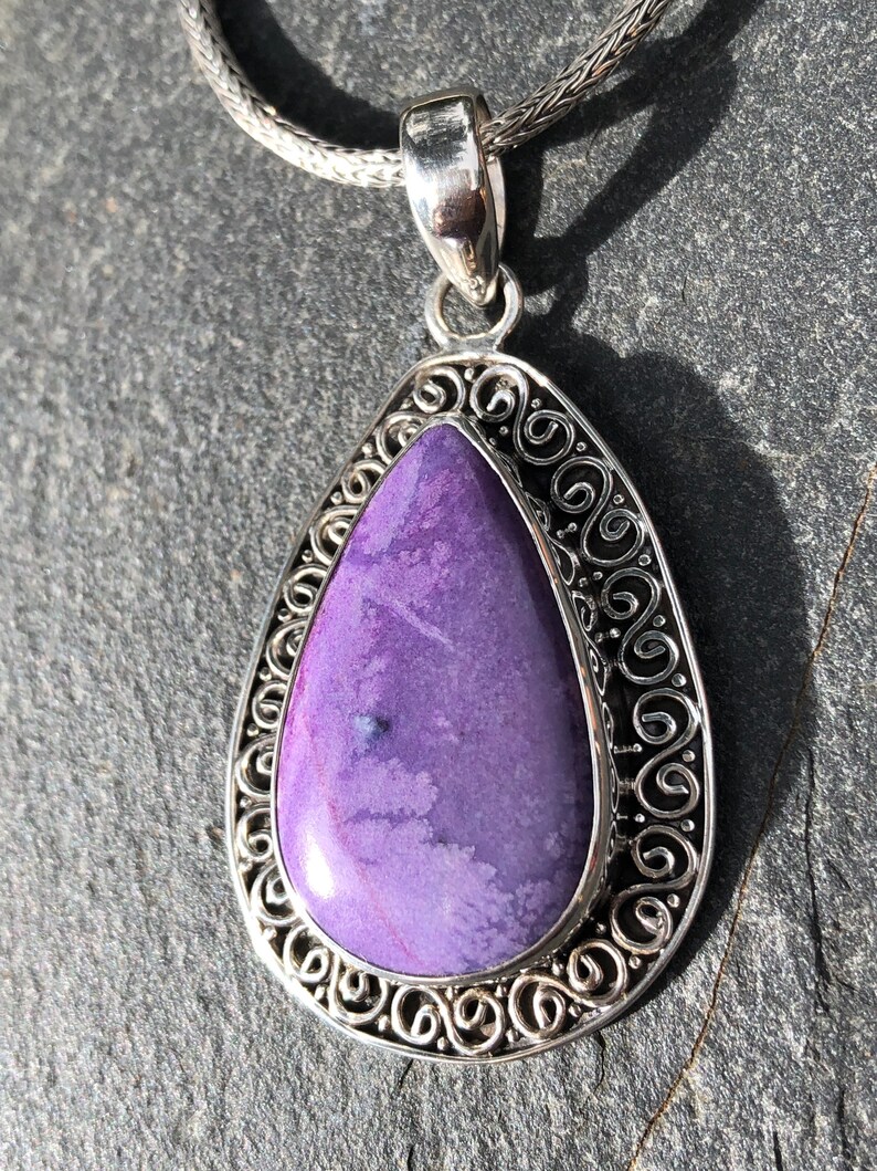 Large Sugilite Pendant Sterling Silver,Violet Purple Sugilite Gemstone,Spiral Design Teardrop Pendant,Natural Sugilite Stone,Rare Gemstone image 10