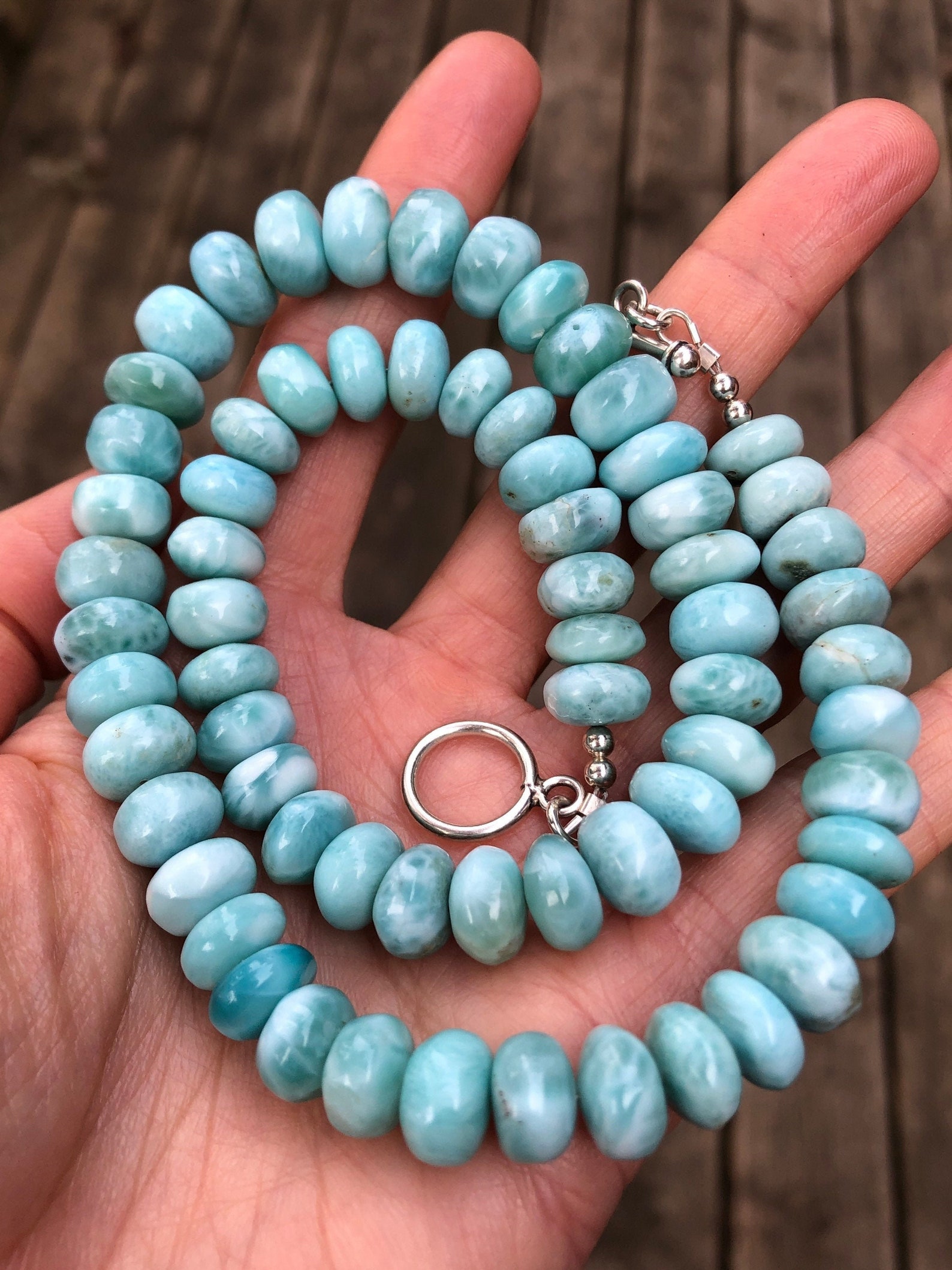 Larimar Bead Necklace Natural Larimar Quality Blue Larimar | Etsy