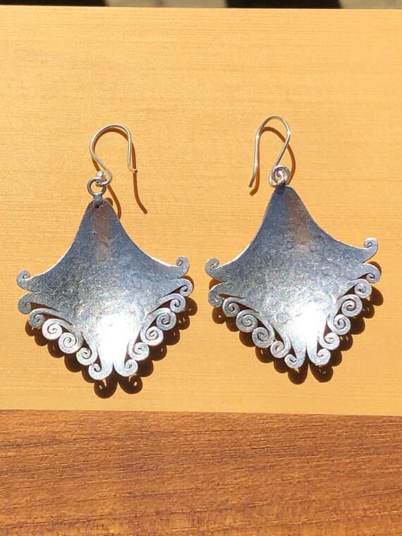 Large Silver Earring Stamped ethnic Earrings Tribal Dangle fine