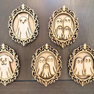 DIY Halloween Ghost Frames, Fun Family Project, 5 frames, Dog Frame, Cat frame, Ghost Family, Unfinished Wood Craft, Paintable Decor