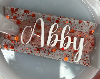 Plaque nominative en acrylique pailleté : étiquette de verre personnalisée, décoration Stanley