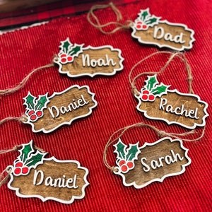 Personalized holly tags, personalized name tags, custom stocking tag, kids ornaments, custom ornaments, personalized gift, stocking tag