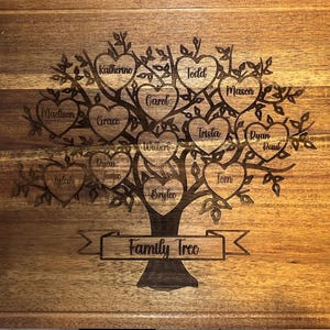 Engraved Family Tree Cutting Board, Family gift, Grandparent gift, Family Tree, Up to 39 names,Mothers’s Day Gift, Anniversary, Fathers day