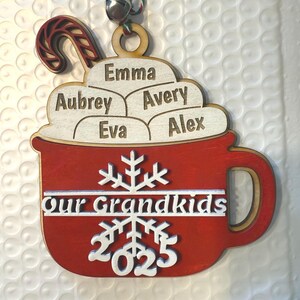 Personalized Family Christmas Ornament: 1-15 names in marshmallows, Hot Cocoa Mug, Grandparent Gift, Christmas 2025, , Family Gift