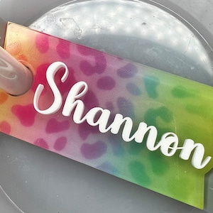 Rainbow Leopard Tumbler Name Tag: Personalized Acrylic Topper