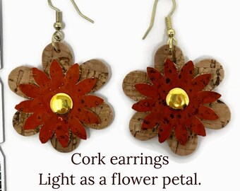 Cork flower earrings