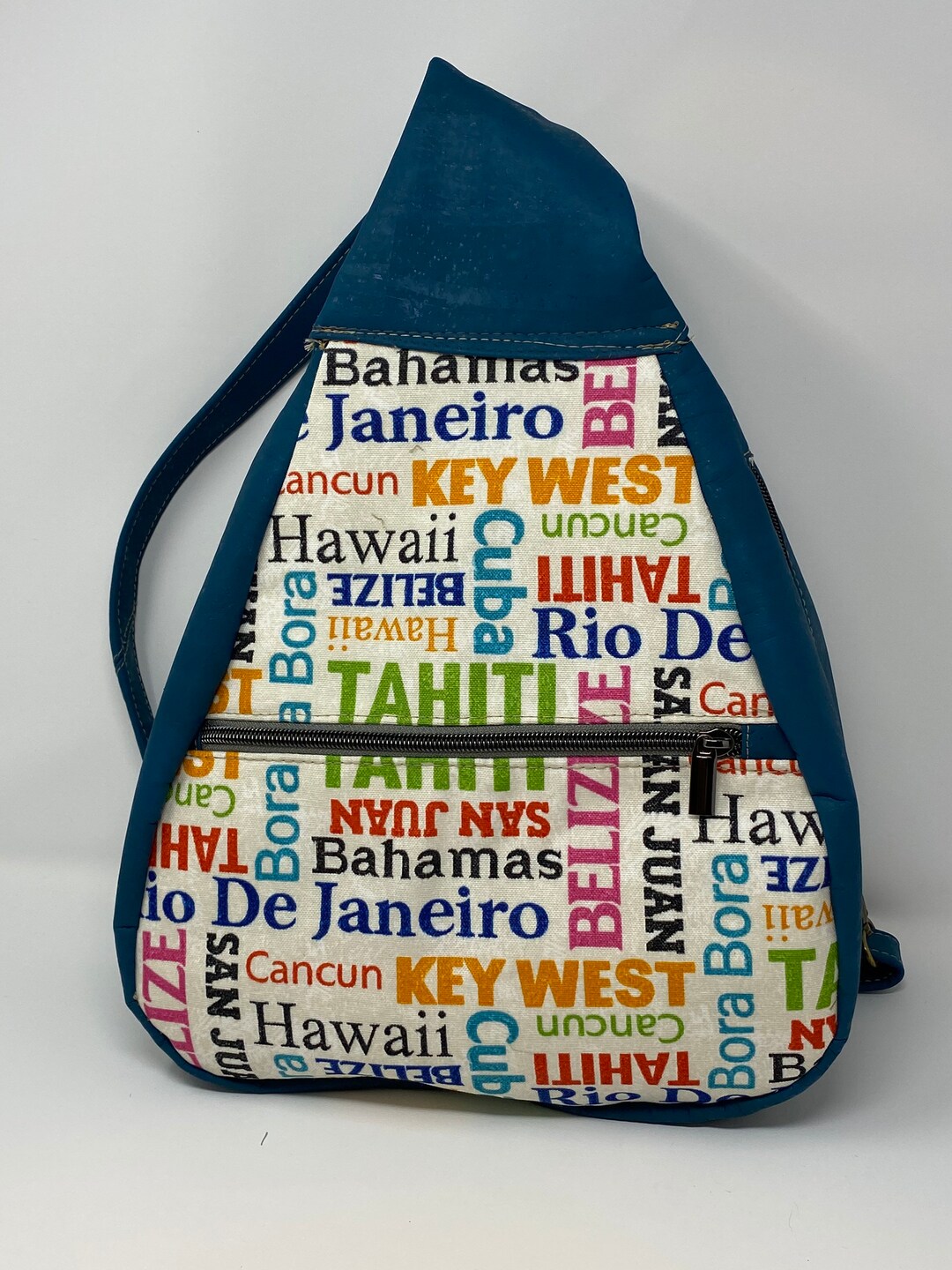 Cork Sling Bag With Fun Cities Fabric Etsy