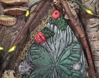 Fairy woodland Butterfly Door red mushrooms- Handmade Door for the Fae Folk