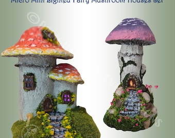Micro Mini Lighted Mushroom Fairy Houses – Whimsical Fantasy Decor Set