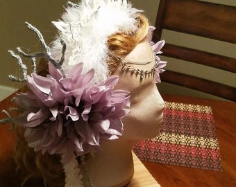 Winter Solstice Headdress - OOAK Handmade ritual priestess costume festival flower beaded lace headband