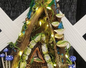 Woodland Fairy Door with blue mushrooms for indoors