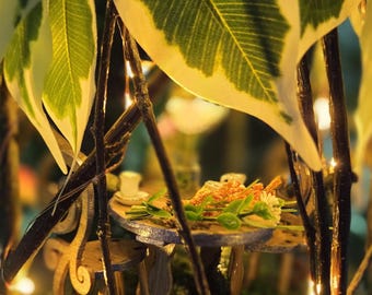 Handmade Hanging Fairy Tea Room with Lavender trim| Lighted Woodland Fairy House