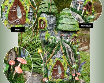 Fairy Garden House: Brick Tree House, outdoor indoor fairy house garden, patio, porch or window