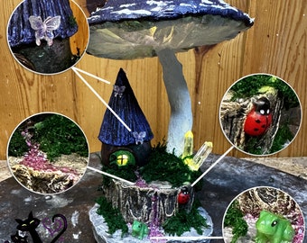 Purple Mushroom Fairy House | Fairy Lights House | Mood Lighting | Fairy Garden Accessory | Tiny Cabin | Light Up Diorama | Glowing Fungi