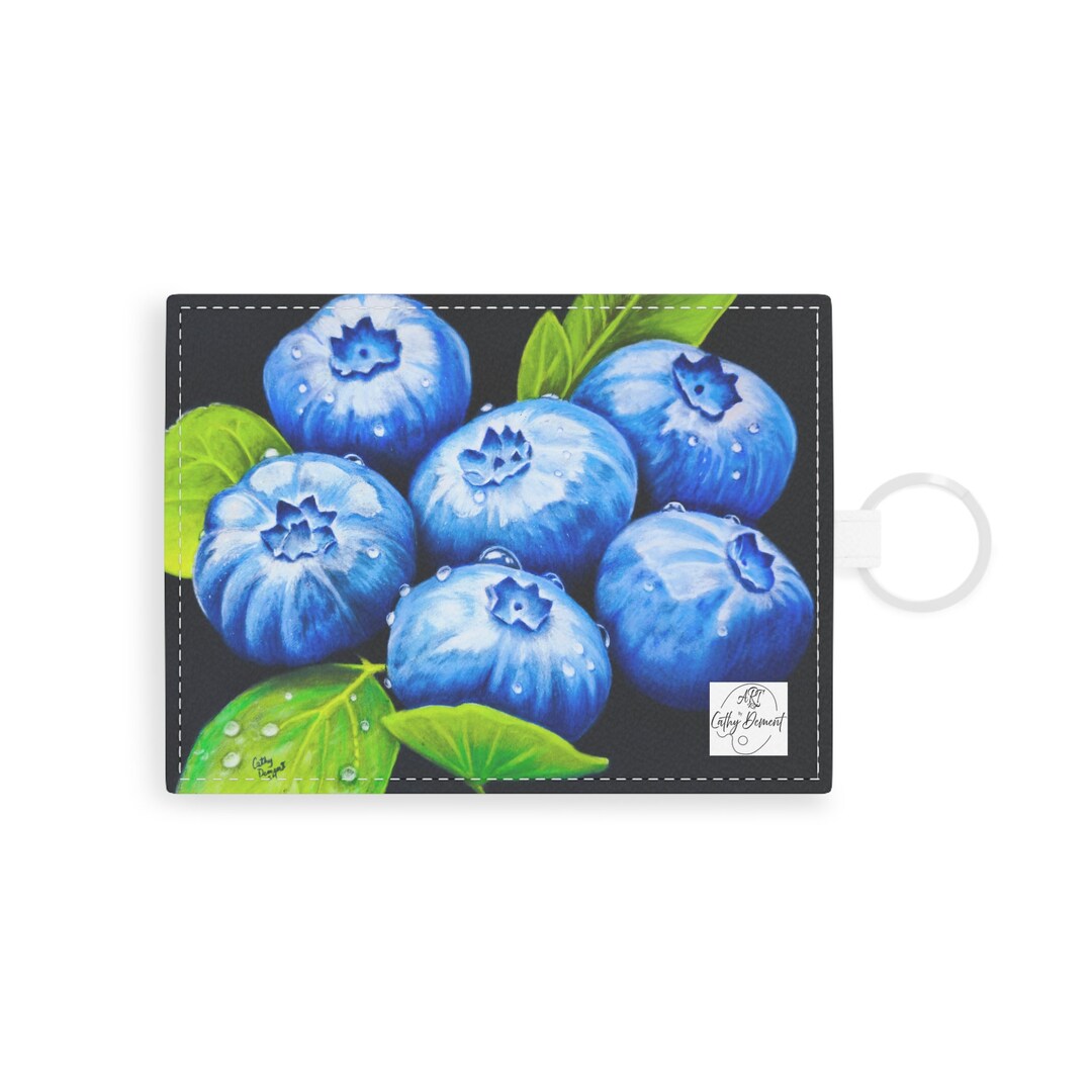 Paper Chain Blueberry Card Holder Key Chain, Blueberry Bliss - Berry Artwork With Dew Drops ...