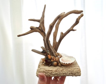 Driftwood jewellery tree stand hanger, organiser, bracelets, rings, trinkets. Dressing table window display jewellery stall. Made in England