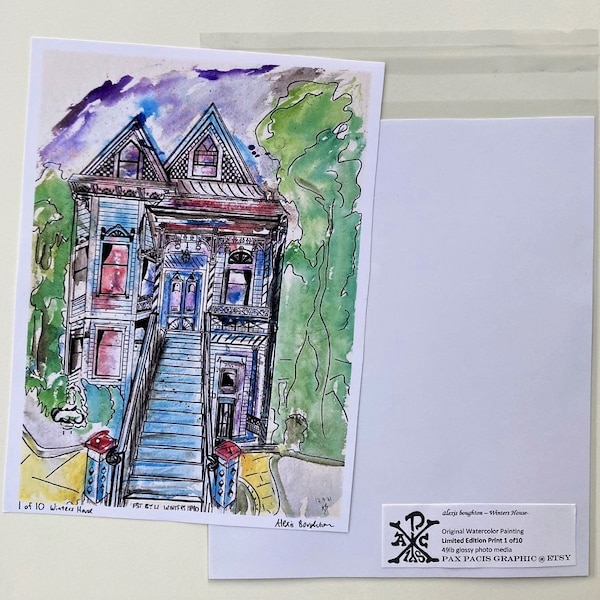 Sacramento Original Art Print Limited Edition Print of Watercolor Original Painting 'Winters House' Numbered & Signed