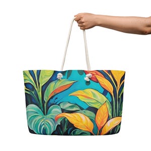 Tropical Jungle Leaves Oversized Weekender Bag, Colorful Botanical Travel Bag, Vibrant Beach Bag, Large Jungle Leaf Tote, Nature Lover Gift