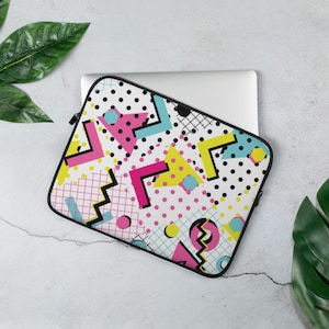 Vibrant Y2K Geometric Laptop Sleeve, Retro 90s Abstract Tech Case, Chic Nostalgic Laptop Cover