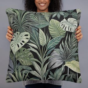 Green Houseplant leaves Pillow, Tropical Accent Throw Pillow, Monstera leaves cushion, Modern Nature Inspired Home Decor, Plant Dad gift