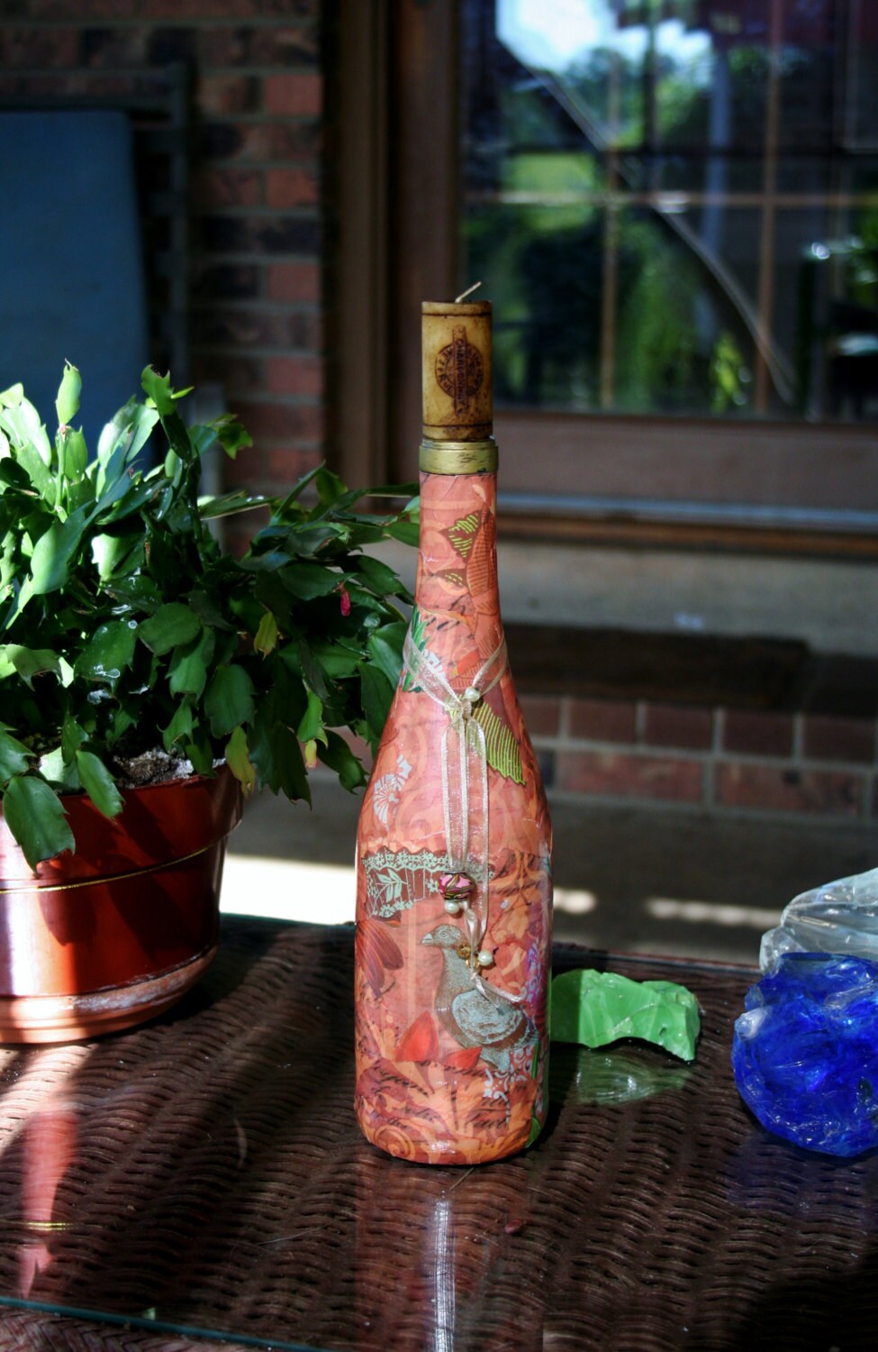 Decorated Wine Bottle with Wax Cork Candle Etsy