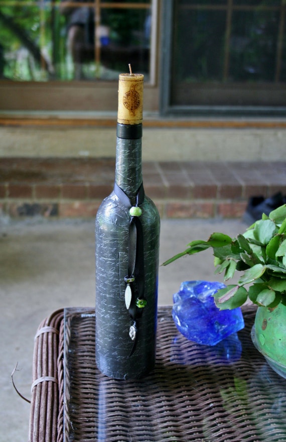 Decorated Wine Bottle with Wax Cork Candle Etsy